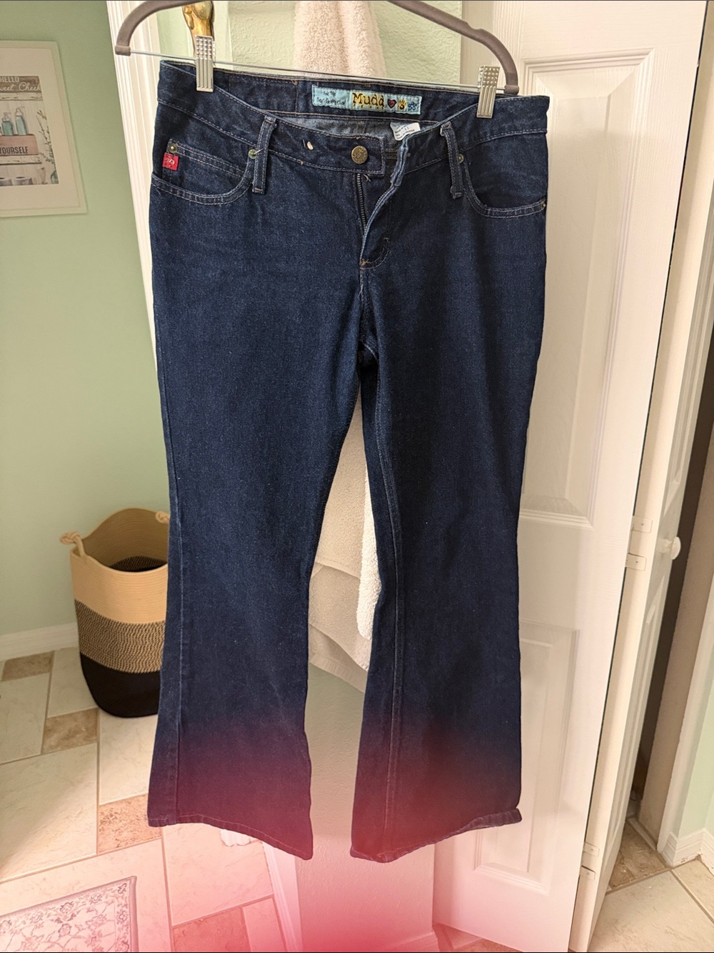 Mudd Dark Blue Denim Flare Jeans with Faded Pink Hem